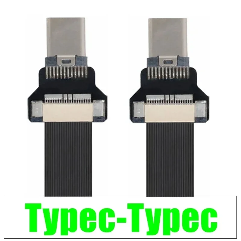 Flexible Ultra Thin USB Type-C To Type C Flat Ribbon Cable 90 Degree Up Down Left Right Angle Slim Soft FPV FPC Charge Data Cord