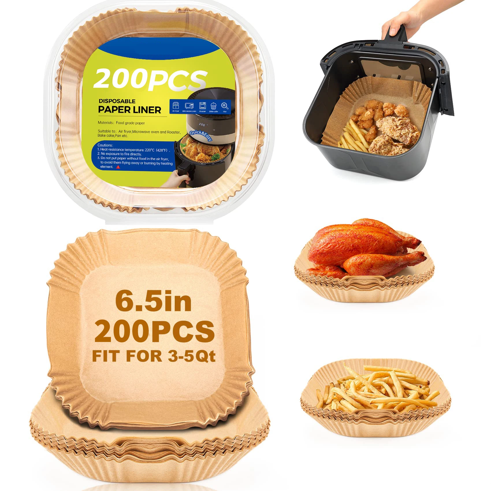 

Air Fryer Paper Liners:200Pcs Parchment Paper Air Fryer Disposable Paper Liner Oilproof Waterproof Airfryer Paper Basket Bowl Li