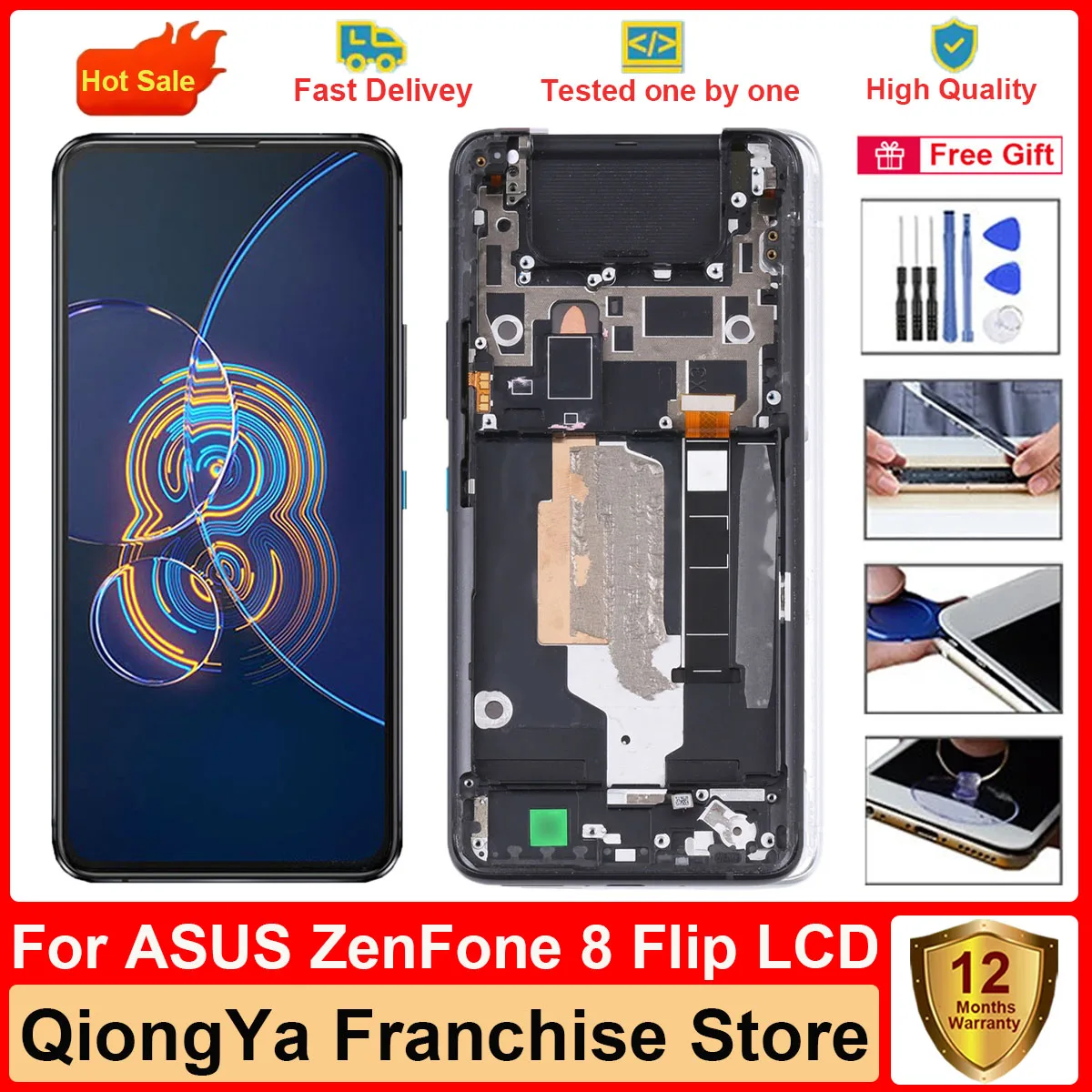 

New Tested Original 6.67" zenfone 8 flip Display For Asus ZenFone 8 Flip ZS672KS With Frame LCD Touch Screen Digitizer Assembly