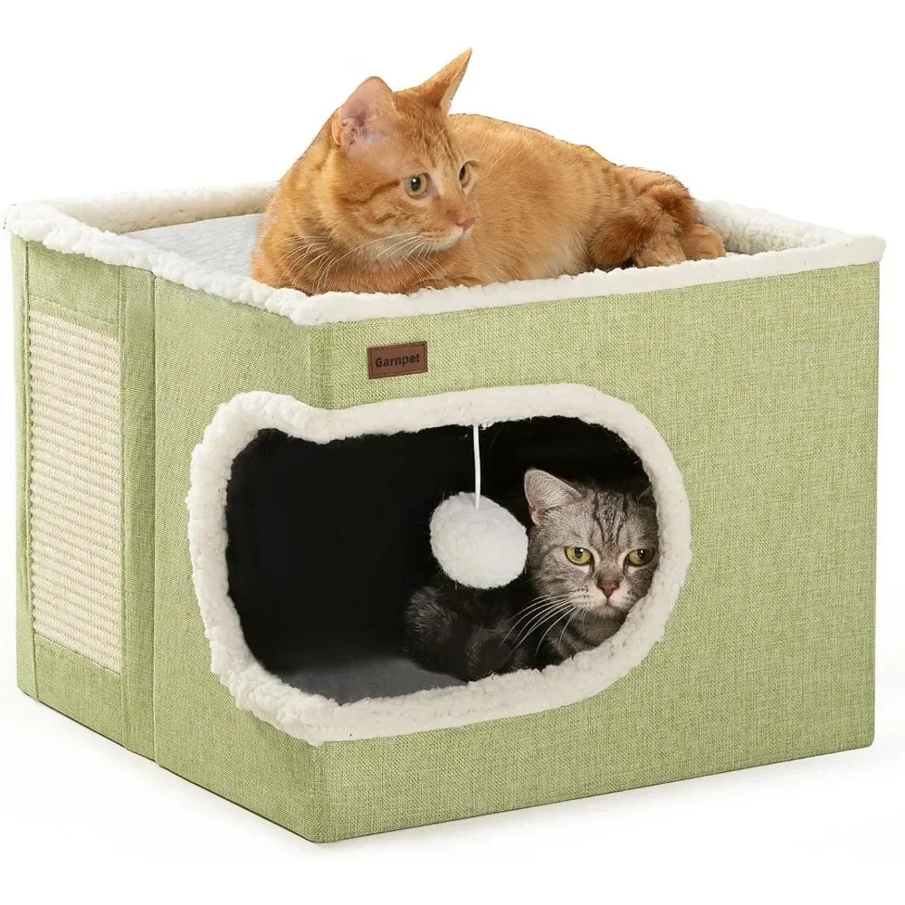 

Cat Bed for Indoor Cats Cube House Cute Modern Cat Condo for Multi Small Pet Large Kitten Kitty, Dark Grey