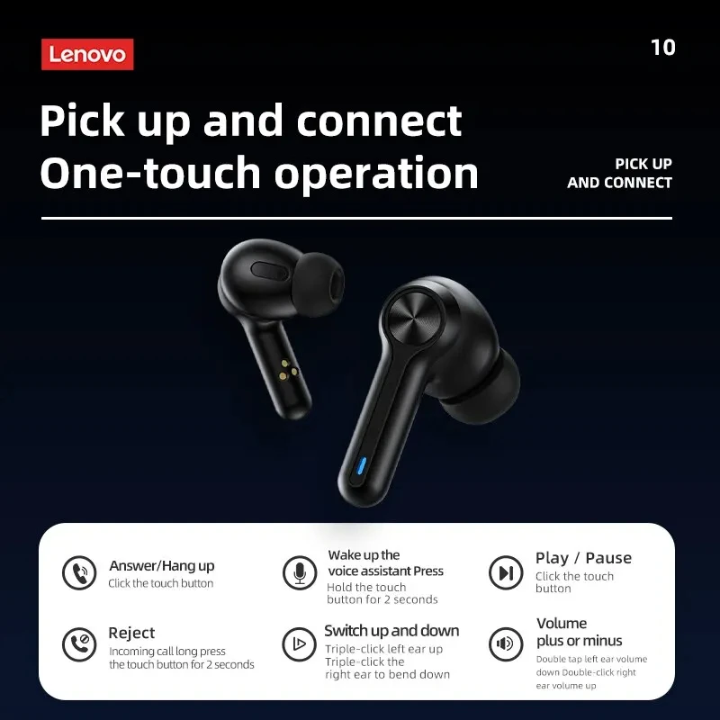 레노버 LP3 프로 이어폰, TWS 블루투스 5.0, 무선 HIFI 음악 헤드셋, 게임용 이어버드 디스플레이, 1200mAh 배터리 헤드폰