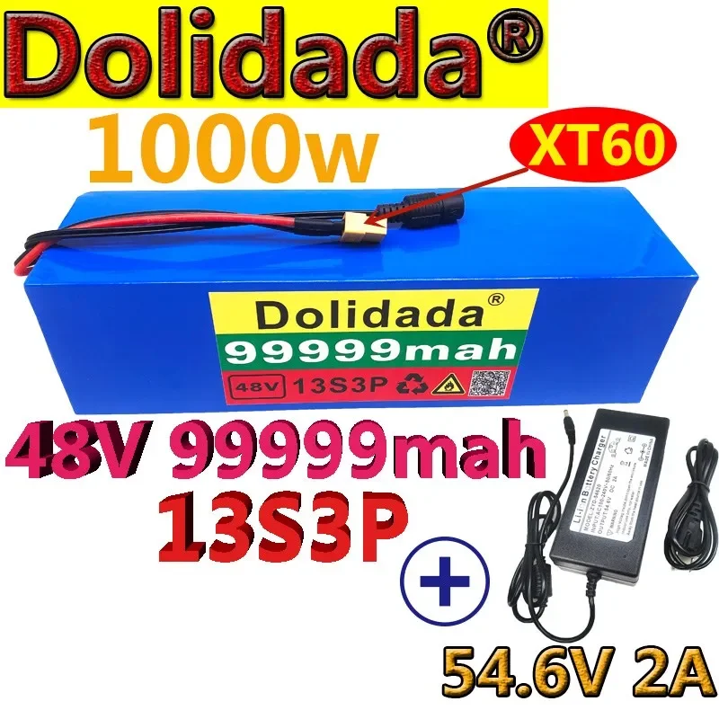 

48V99.999Ah 1000w 13S3P XT60 48V Lithium ion Battery Pack 99999mah For 54.6v E-bike Electric bicycle Scooter with BMS+charger