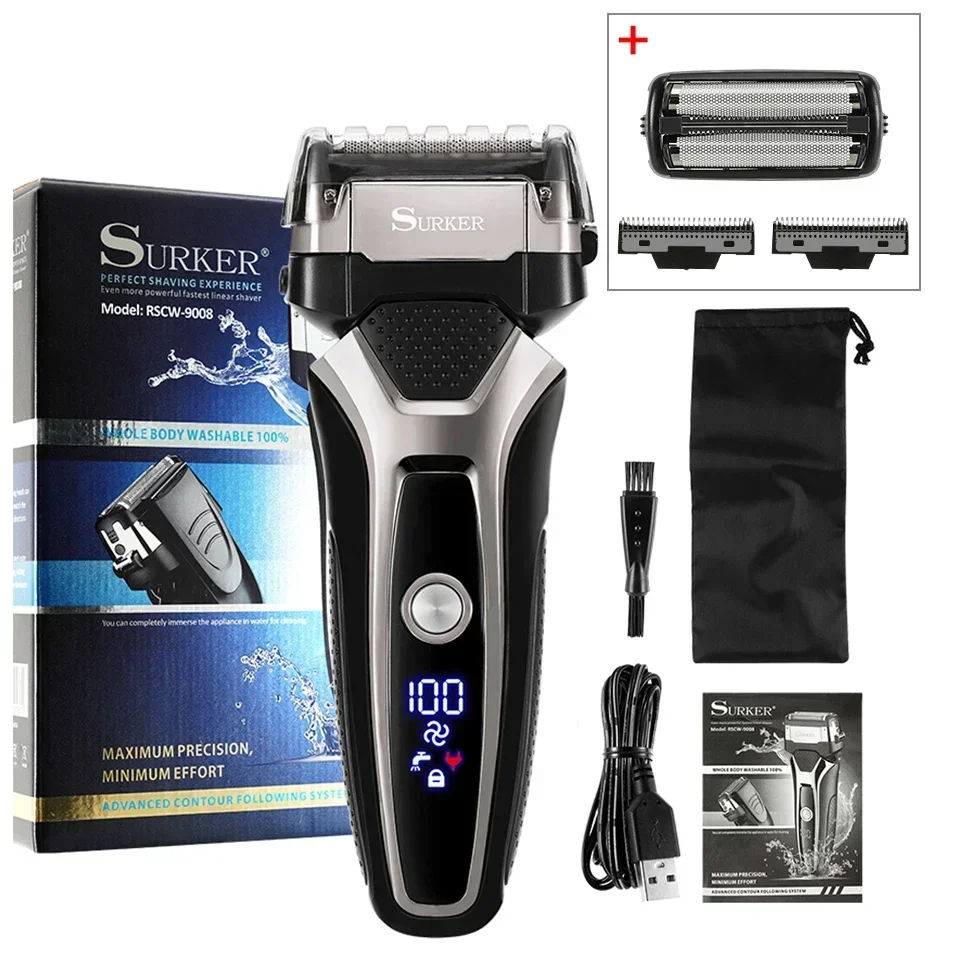

USB Rechargeable Electric Shaver Stainless Steel Shaving Machine Men 3D Triple Floating Blade Razor Shaver Barber Trimmer