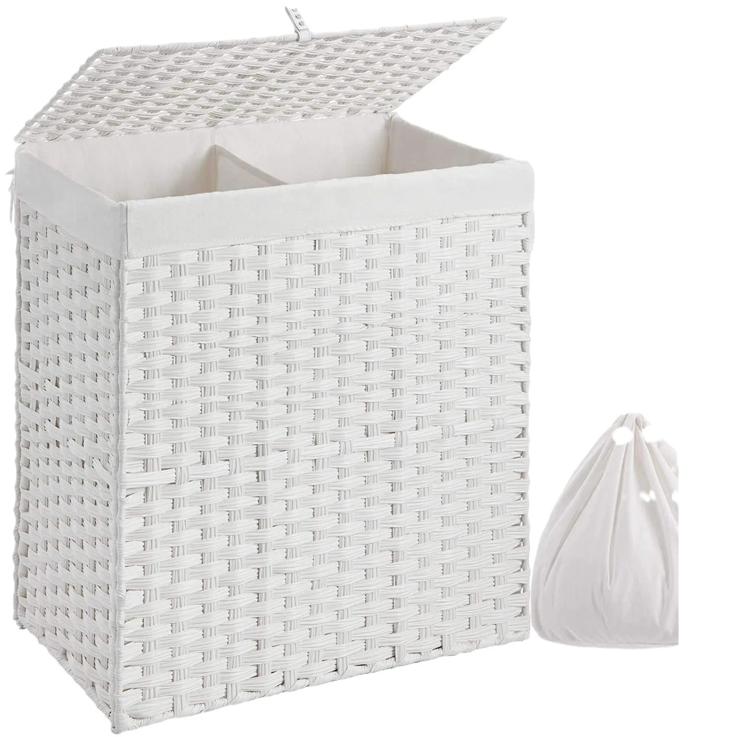 Imitation Rattan Folding Bedroom Living Room Household Cover Dirty Clothes With Double Compartments Toy Storage laundry Basket G 5