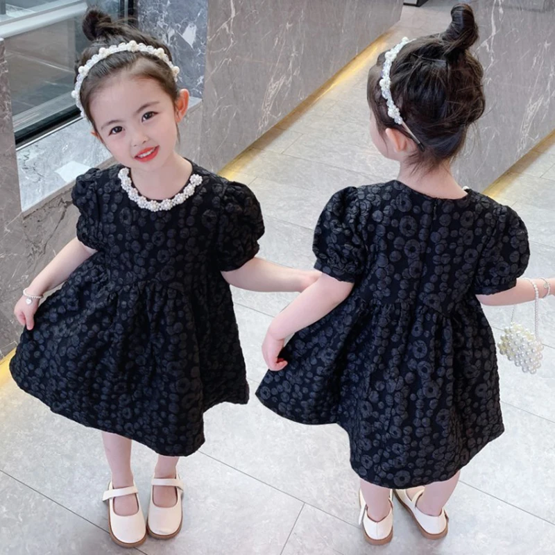 Kids Dress for Girls 2022 Summer Tutu Kids Black Dresses Pearl Children