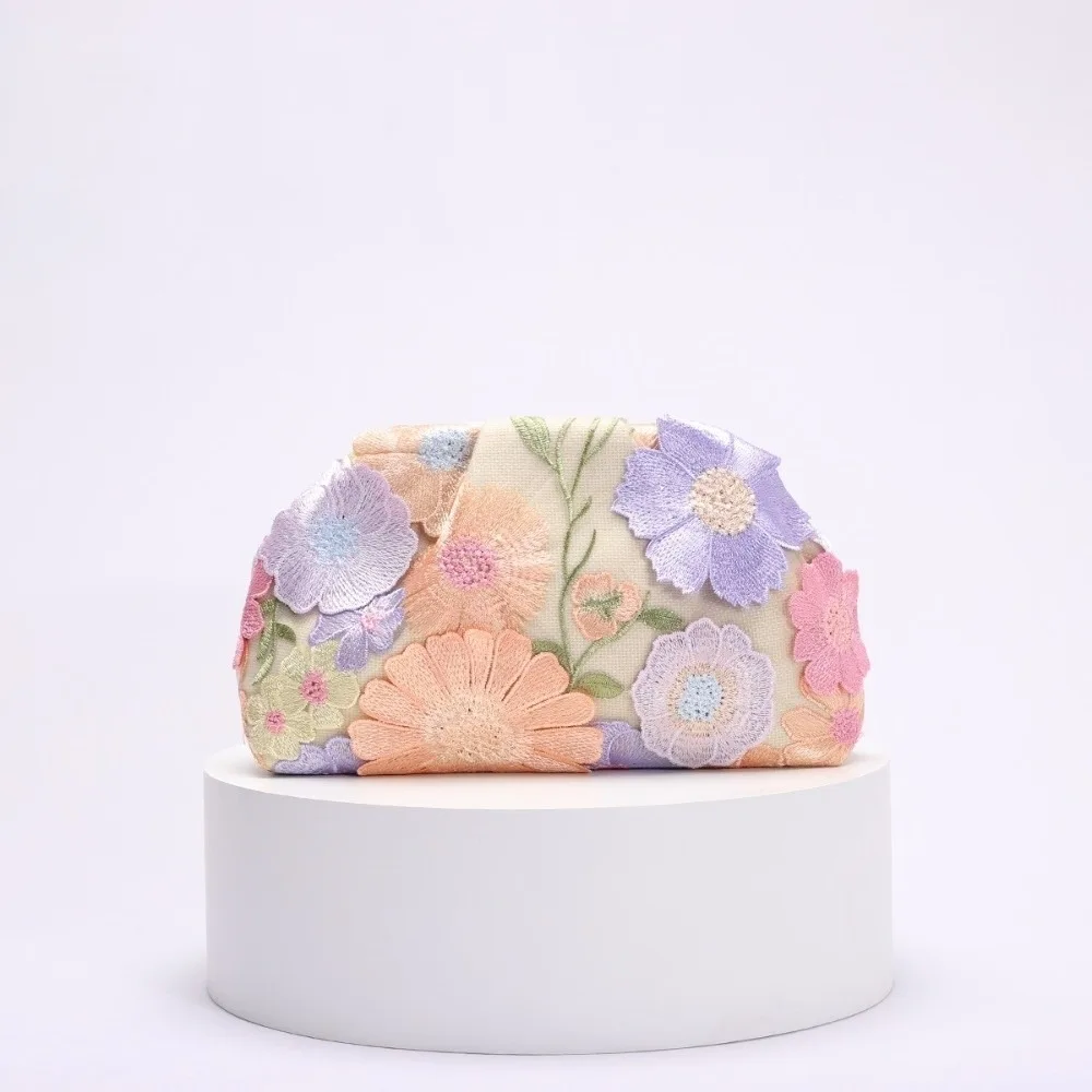 Modische Elegante Pailletten-Clutch mit Blumenstickerei, Pailletten-Clip-Stickerei-Clutch, Florale Pop-Umhängetaschen für Damen