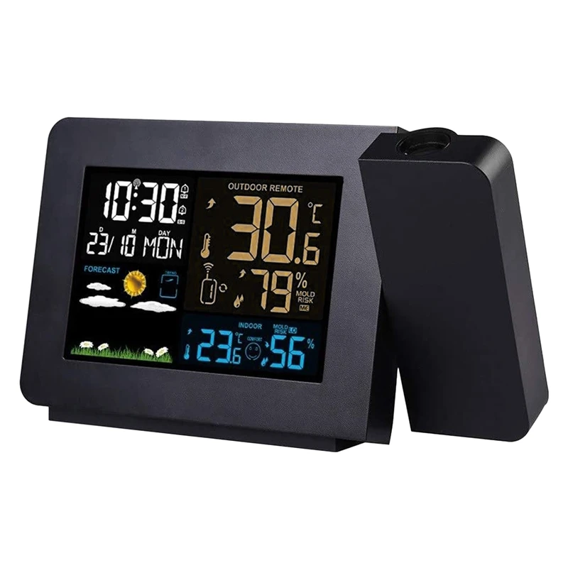 

Hot TTKK Weather Station Projection Alarm Clock With Outdoor Sensor Thermometer Hygrometer LCD Display Dual Alarms