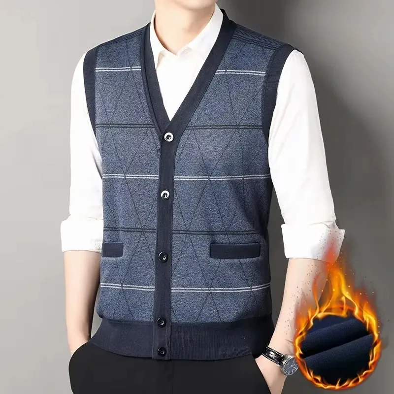 Cardigan Sweater Vest Men's Autumn and Winter Warm and Slim Fit Knitted Vest Mens Sweater
