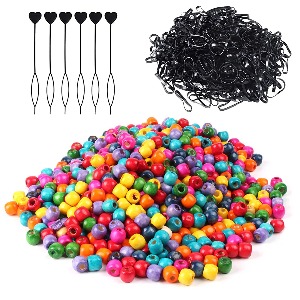 100Pcs Colors Wooden Dreadlock Hair Beads Send 100pcs Rubber Band and ...