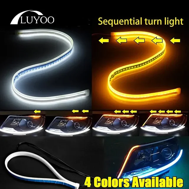 1pair Daytime Running Lights for Car Headlight Flexible Led Strip DRL LED Strip Turn Signal White Yellow Sequential LED 1