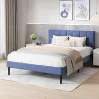Queen Bed Frame with Button Tufted Headboard, Fabric Upholstered Platform Bed Frame, Foundation with Wooden Slat Support Beds 1