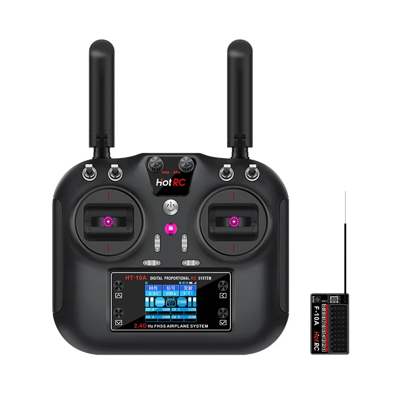 HotRC HT-10A Transmetteur multifonctionnel 10 canaux 2,4 G mis à niveau avec mise à niveau en ligne pour les applications de télécommande