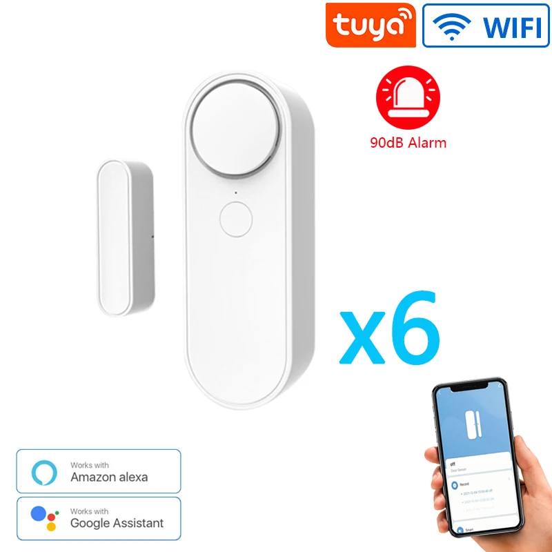 Tuya WiFi Door Sensor Smart Home Security Alarm System Independence Alert Scene 90dB Siren APP Reminder Function Easy Install 