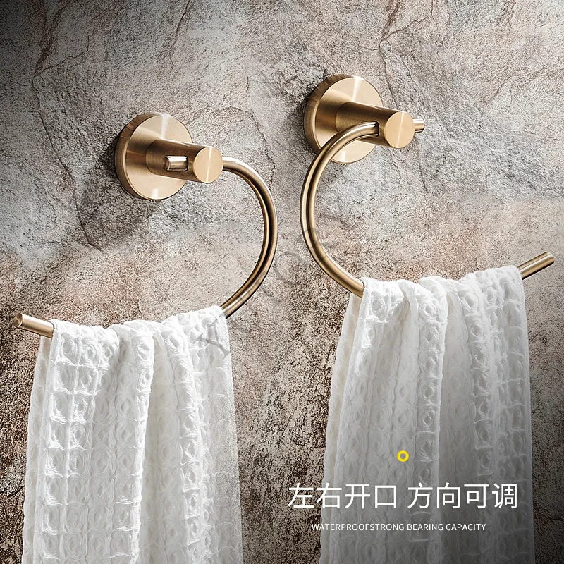 Gold Light Luxury Towel Ring No Punching 304 Stainless Steel Towel Hanging Ring Shelf