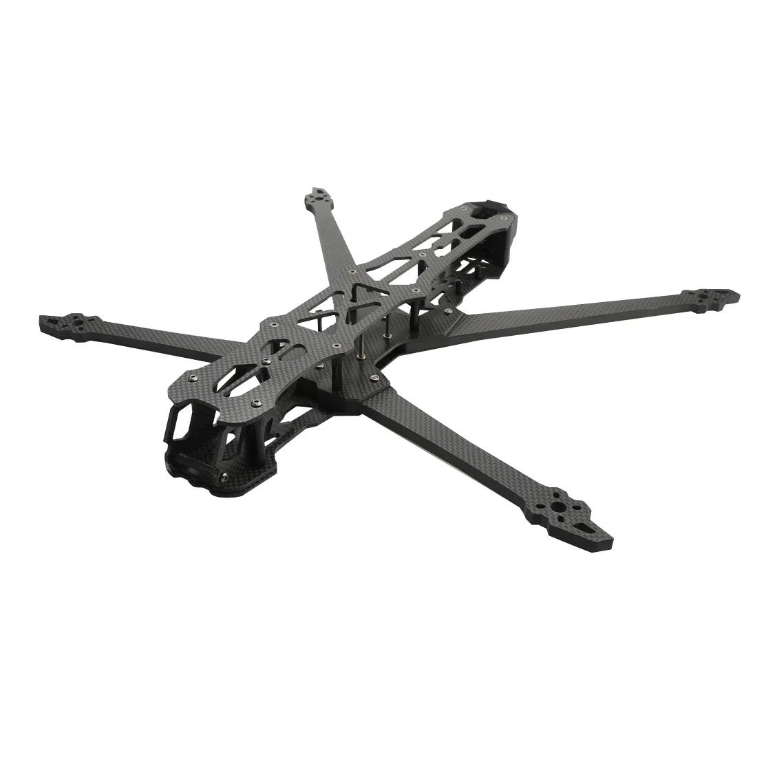 Kit cadre drone FPV GK-V3 en fibre de carbone, version 13 pouces, détail du plateau central en fibre de carbone et des entretoises.