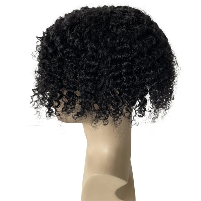 Mongolian Virgin Human Hair Hairpieces #1 Jet Black 12mm Wave Toupee 8x10 Full Lace Unit for Black Men