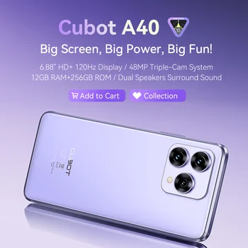 Cubot A40 Smartphone, Android 15, 12GB RAM+256GB ROM, 6.88-Inch 120Hz Screen,Octa-core, 48MP Camera, 5100mAh Battery,NFC,Face ID