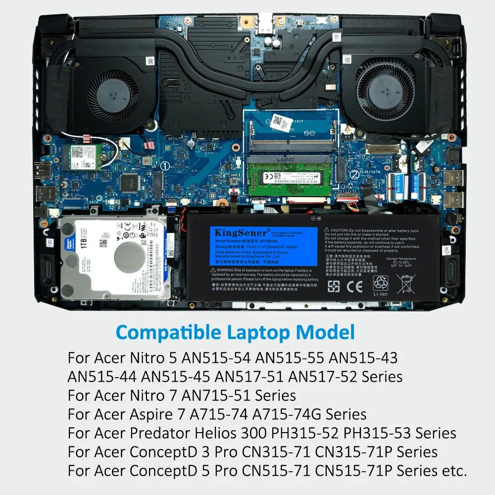 Bateria Portátil para Acer Nitro An51554 An515-55 An517-51 An715-51 Aspire A71574 A715-74g Series Ap18e7m Kingsener-ap18e8m - Imagem 3