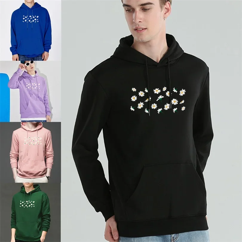 

Streetwear Hoodies Men Sweatshirt Autumn Long Sleeve Daisy Print Hoodies Harajuku Hoodie Drawstring Pullover Sweatshirts Tops