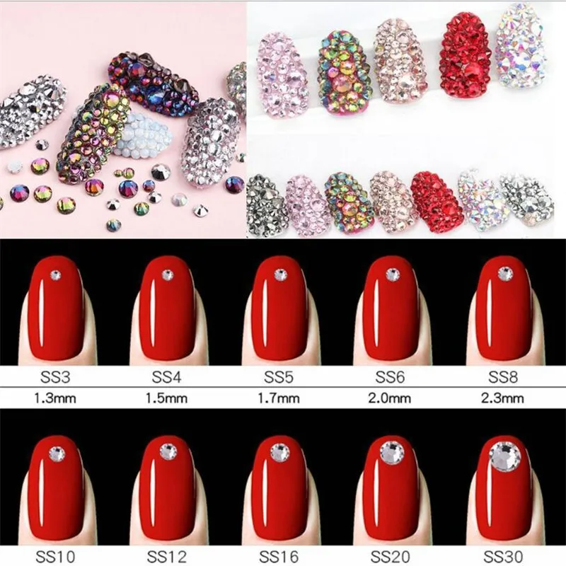 ss6~ss34 Top Qualität Kristall Nicht Hotfix Strass Super Helle Glas Kleber Auf Strass 3D Nail art Dekoration DIY Kleid Kleidung – Detail 9