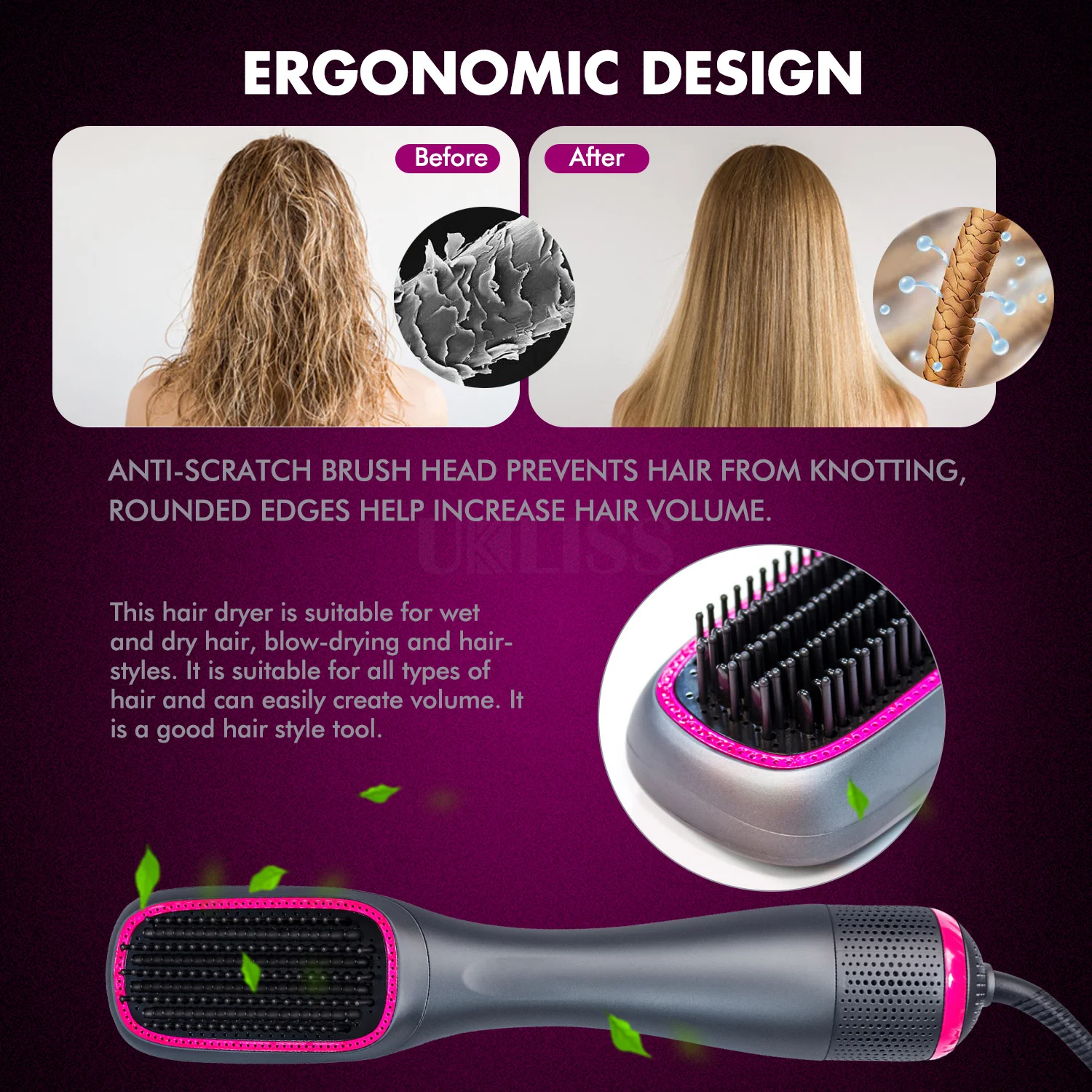 Straightener Hair Comb Heating Comb Hair Straightener Dryer and Straightening Brush Electric Comb Brush One Step Salon Hair 3