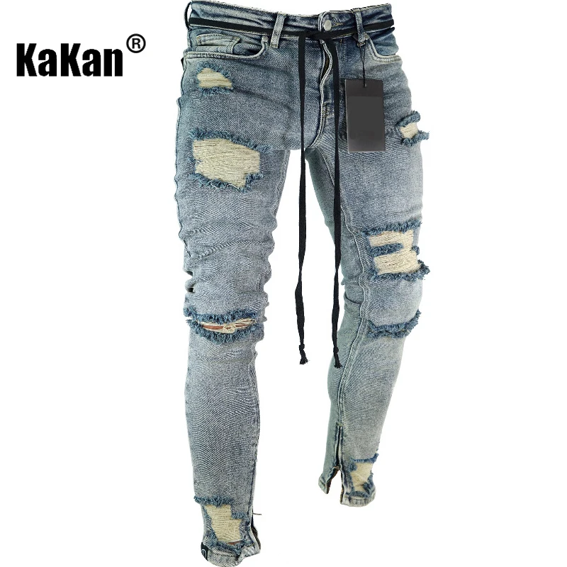 Kakan - European and American New Side Pocket Jeans for Men, High Street Popular Small Feet Tight Wear Long Jeans K8-686