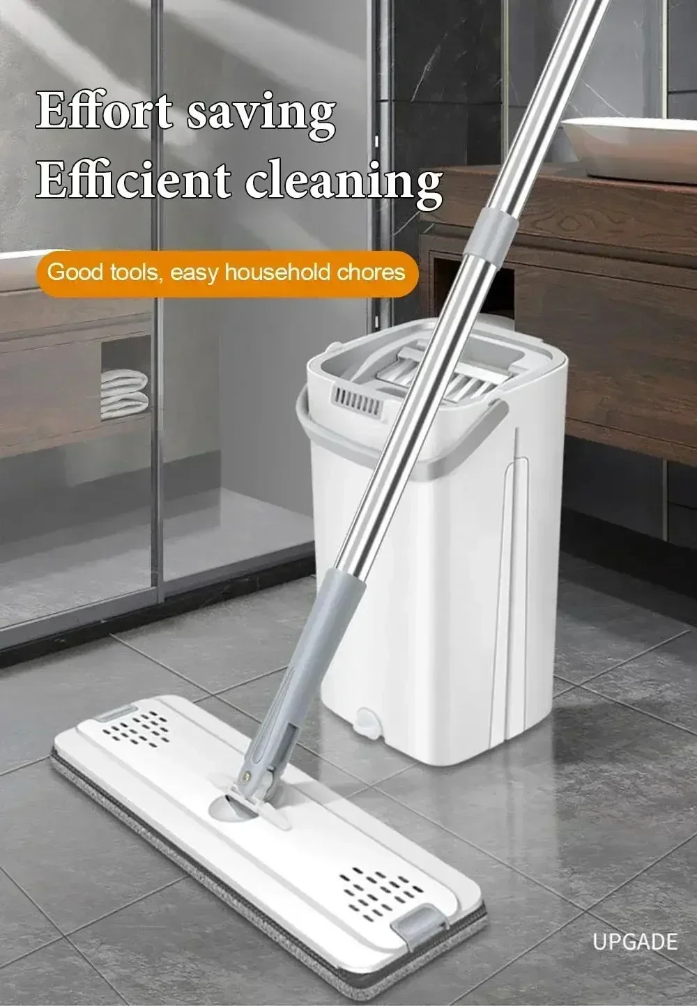 Description Picture 2 of itemFlat Squeeze Mop with Bucket Hand Free Wringing Floor Cleaning Mop Microfiber Mop Pads Wet or Dry Usage on Hardwood Laminate