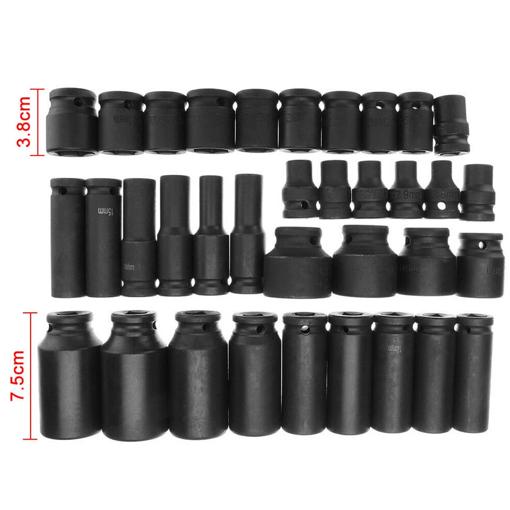 

35Pcs 1/2" Deep Impact Sockets Metric Drive Tool Garage Workshop 8-32mm