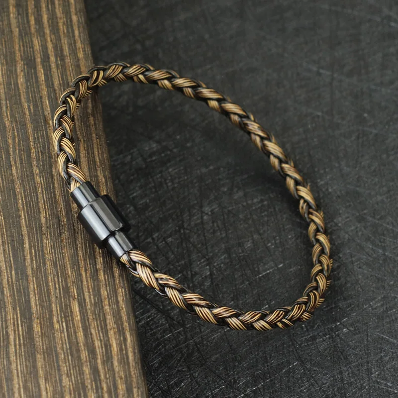 Mens Leather Stainless Steel Magnetic Buckle Punk Bracelet