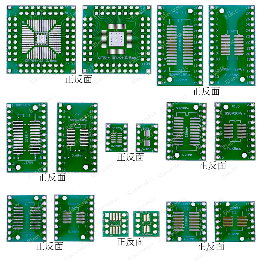 PCB Board Assembly, Printed Circuit Board, 40pcs 8Value PCB Board sets SMD Turn To DIP Adapter Converter Plate SOP8-SOP28 TQFP32-100