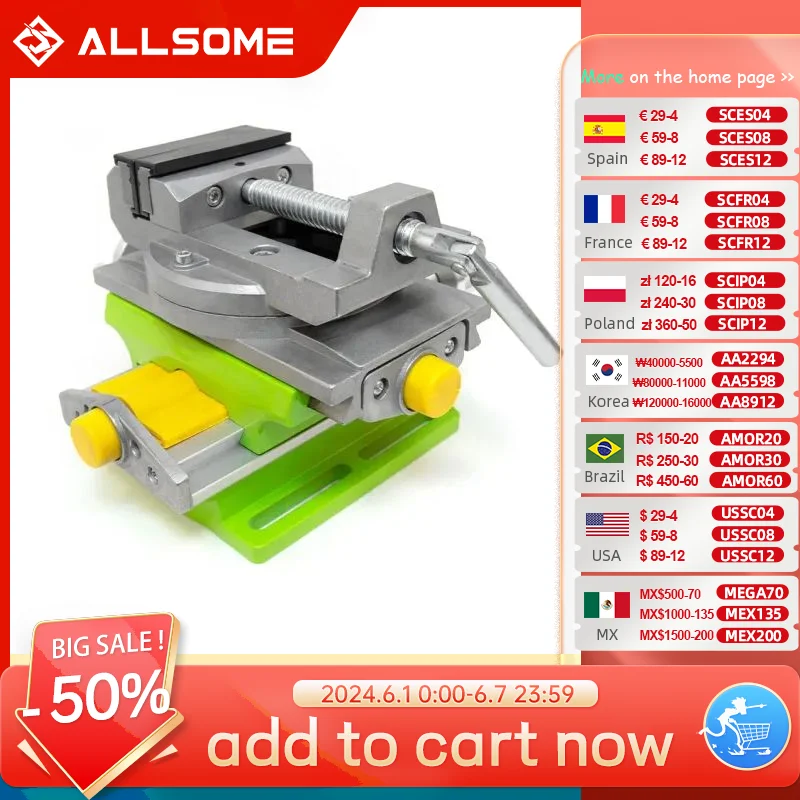 

ALLSOME 2 in 1 Milling Drilling Precision Vise Swivel Base Table Aluminium Alloy Compound Worktable