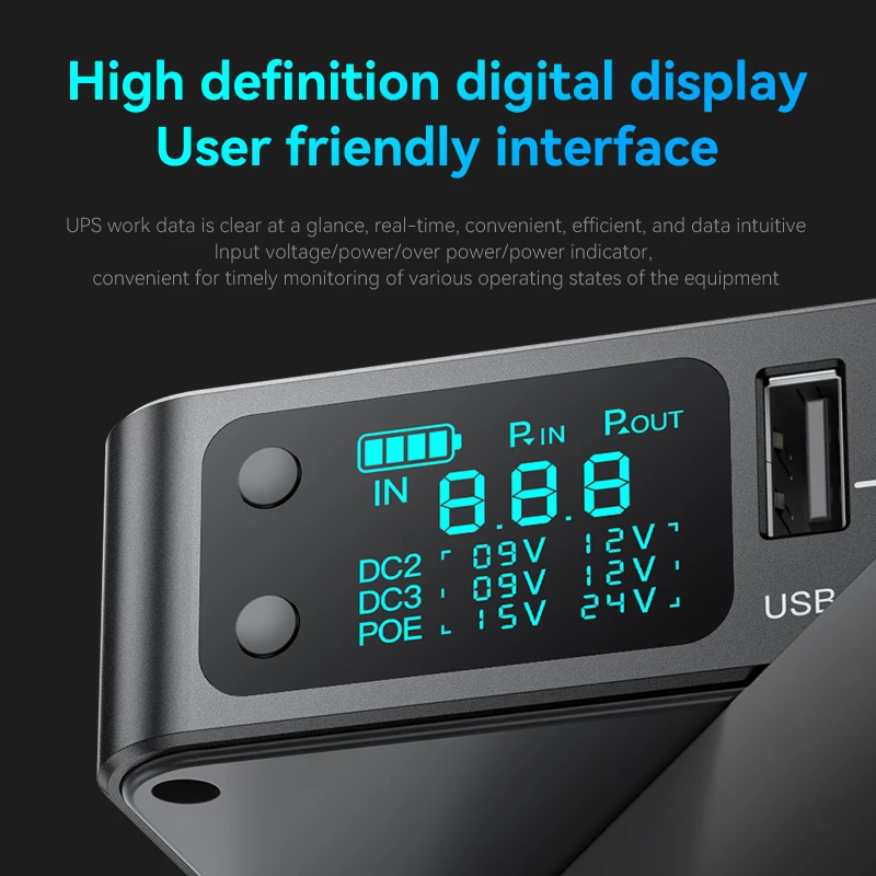 6-port UPS Uninterruptible Power Supply With LCD Display USB+Type C Output DC5V9V12V2A Adjustable UPS Power Backup Supply