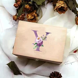 Elegant Purple Letter Pattern Wooden Jewelry Storage Box (Y)