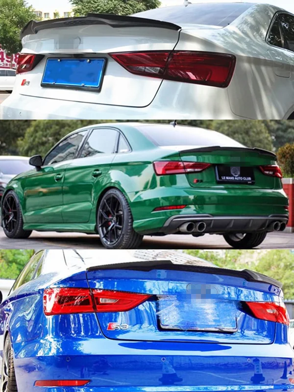 M4 REAR TRUNK SPOILER HIGHKICK WING FOR 14-20 AUDI A3 S3 RS3 SEDAN GLOSS BLACK