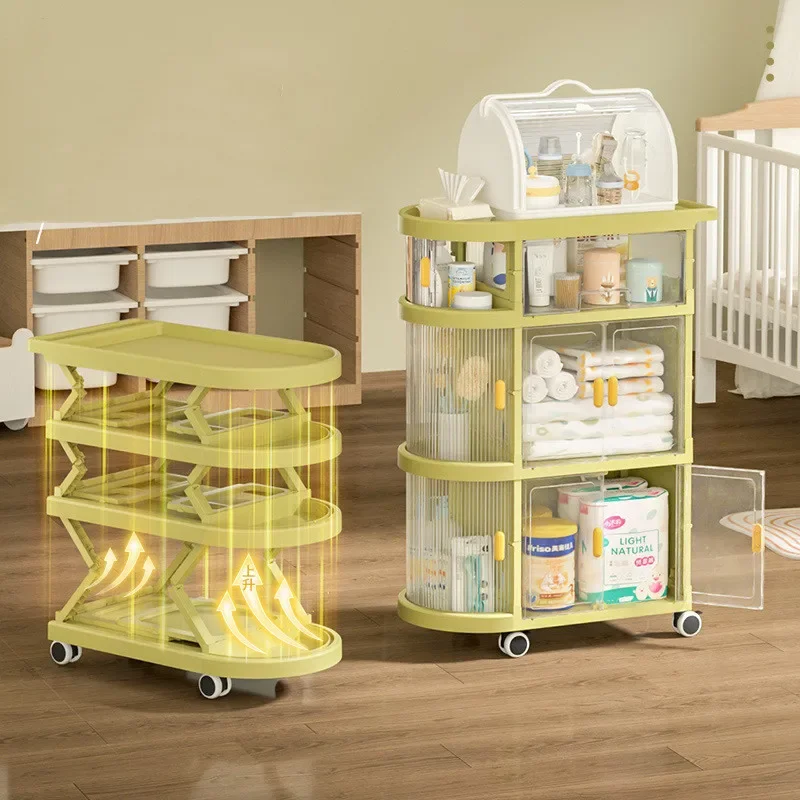 

Simple Trolley Rack Living Room Floor Foldable Dust Resistant Multi-Layer Snack Toys Sundries Organizer Storage Rack