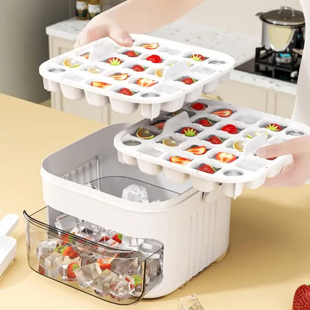 Réfrigérateur domestique à 50 cubes, stockage de glace, boîte à glace, machine à glaçons avec capuchon de presse facile, machine à glaçons Double couche 1