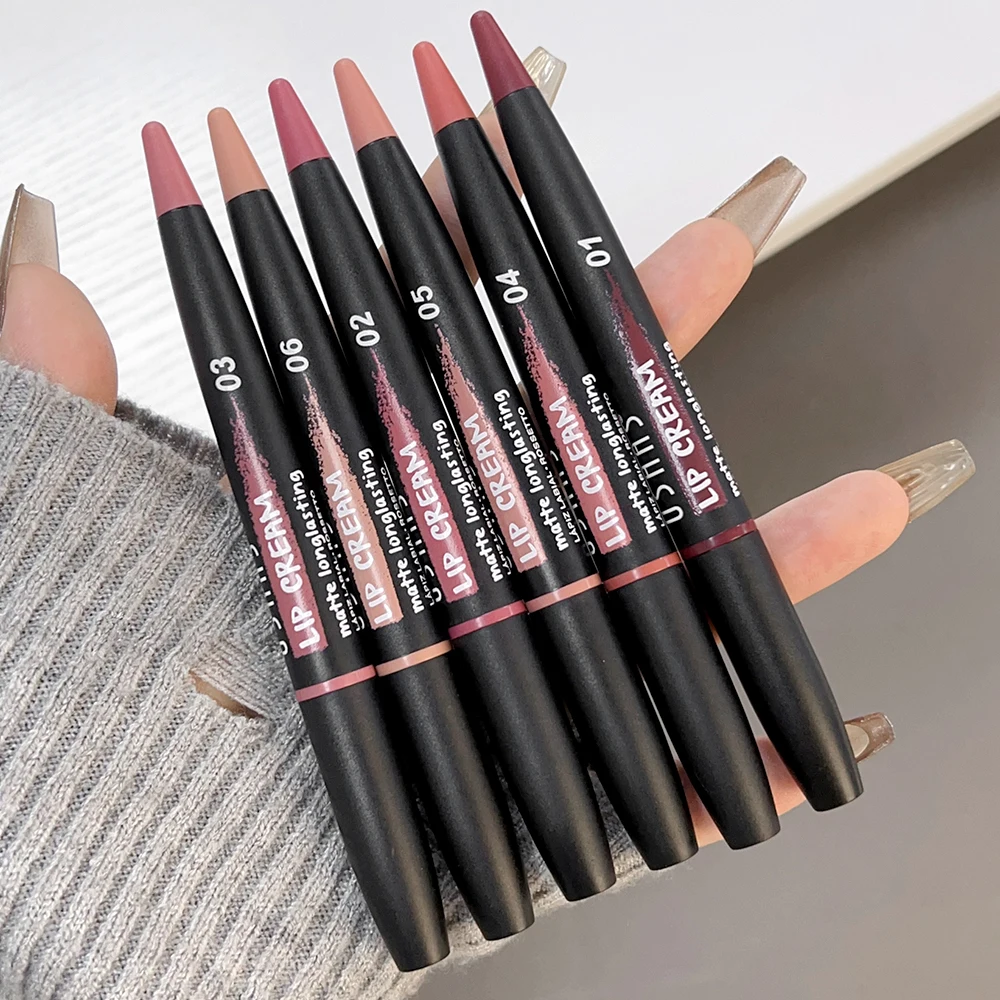 3D Matte Lipstick Lipliner Pencil Waterproof Lasting Outline Lips Contouring Smooth Nude Non-stick Cup Lipstick Crayon Cosmetics 6