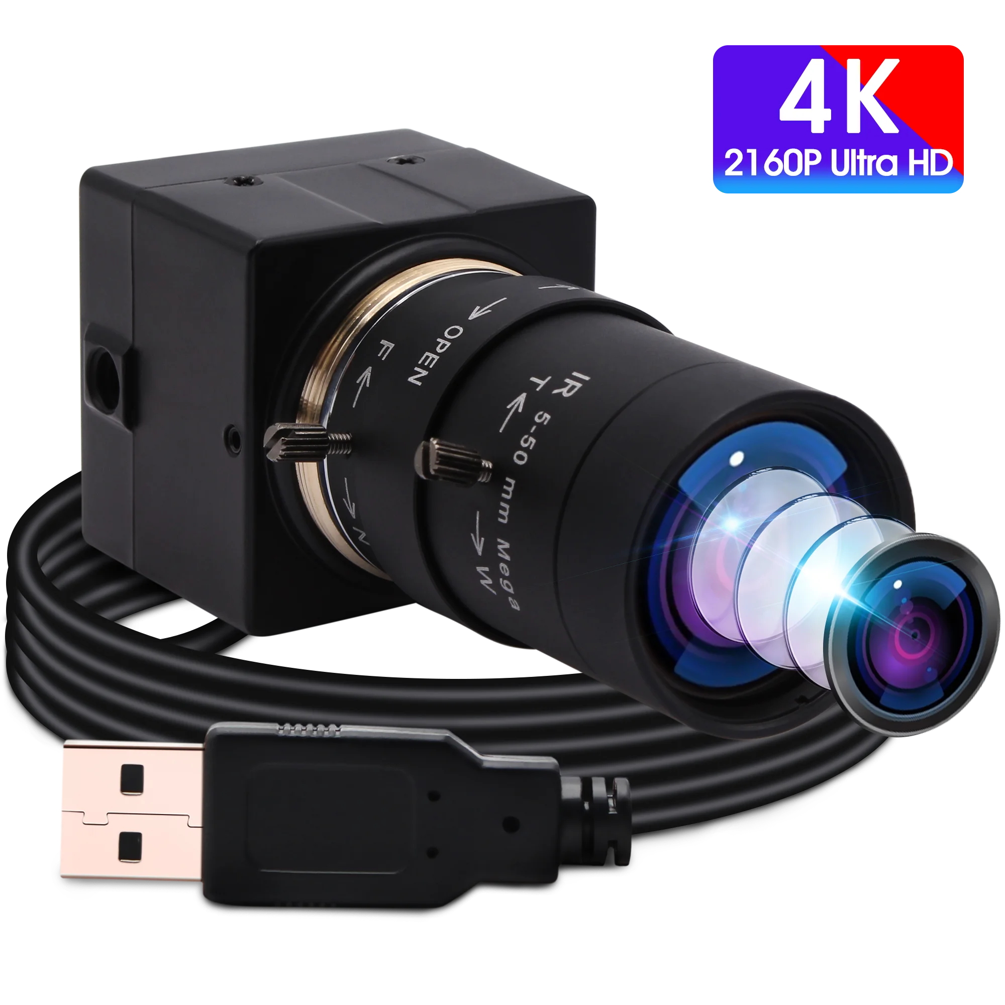 ELP USB 카메라, 4K 30fps, CS 5-50mm 렌즈, 10X 수동 줌 카메라 웹캠, 다른 CS 렌즈, 2.8-12mm, 6-60mm, 4mm, 6mm,8mm 옵션