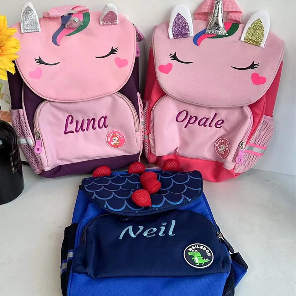 Children's Unicorn Dinosaur Backpack Custom Embroidered Name Kindergarten School Bag Personalized Gift Bag Cute Cartoon Backpack