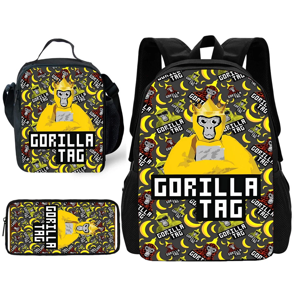 Cartoon Novelty Cool Gorilla Children's Backpack with Lunch and Pencil Bags - Perfect Gift