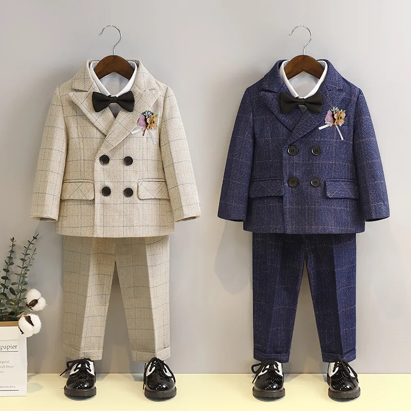 

Little Boys 1 Year Birthday Suit Kids Formal Plaid Photograph Suit Children's Day Wedding Performance Party Dance Dress Costume