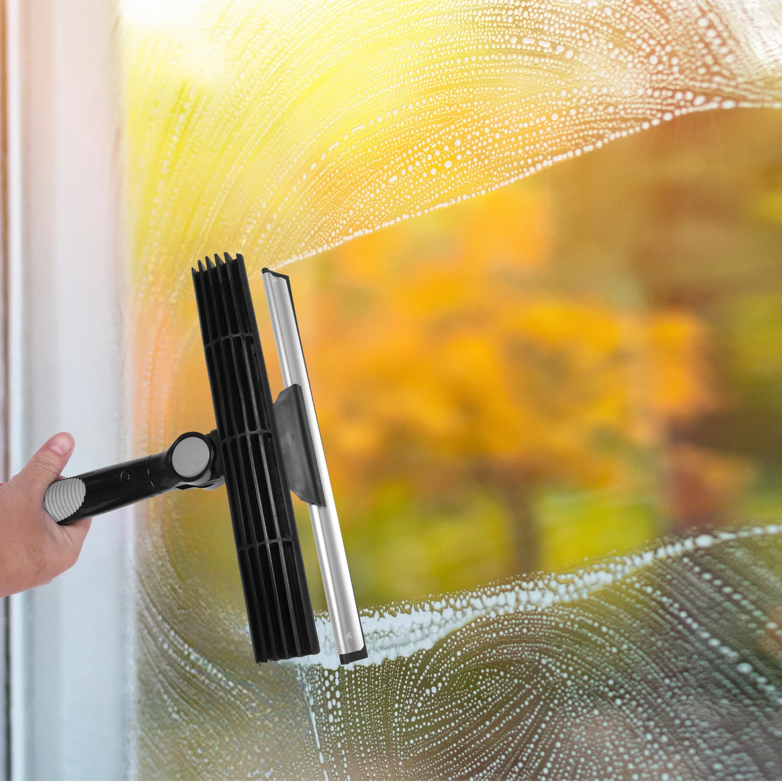 2 in 1 Mop Splicing Rod Rotatable Bathroom Mirror Glass Wiper Adjustable Long Handle Cobweb Duster for Dusting Cleaning Supplies