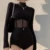 Black Top y2k Clothing Women Solid Color Skinny Turtleneck Long Sleeve Mesh Patchwork T Shirt Spring Autumn Clothes