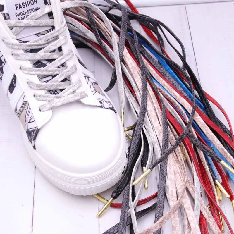 6 Colors Flat Snakeskin Snake Shoe Laces Luxury PU Leather LE ShoeLaces with Gold Metal Aglets for Leather Shoes Shoulder Bag