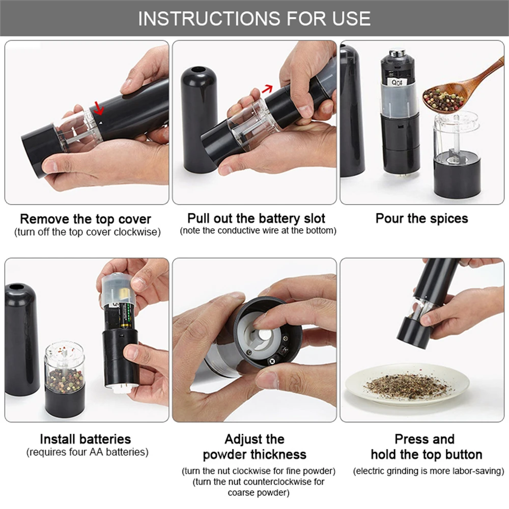 Automatic Salt Pepper Grinder Electric Spice Mill Grinder Seasoning Adjustable Coarseness Spice Kitchen Cooking Tools