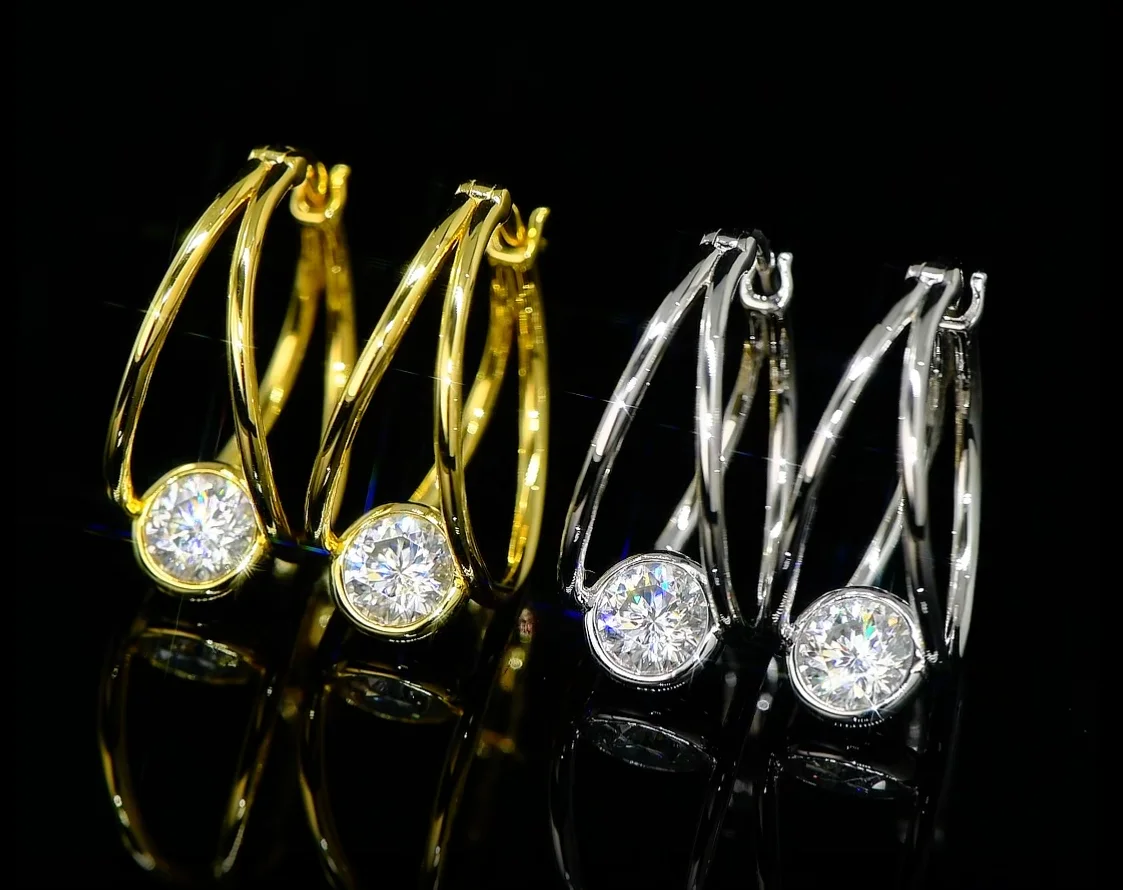 Ehhai GRA zertifizierte Rundschliff 5 mm Moissanit Solitär Split Creolen für Frauen S925 Sterling Silber Ohrring Edlen Schmuck G – Detail 1