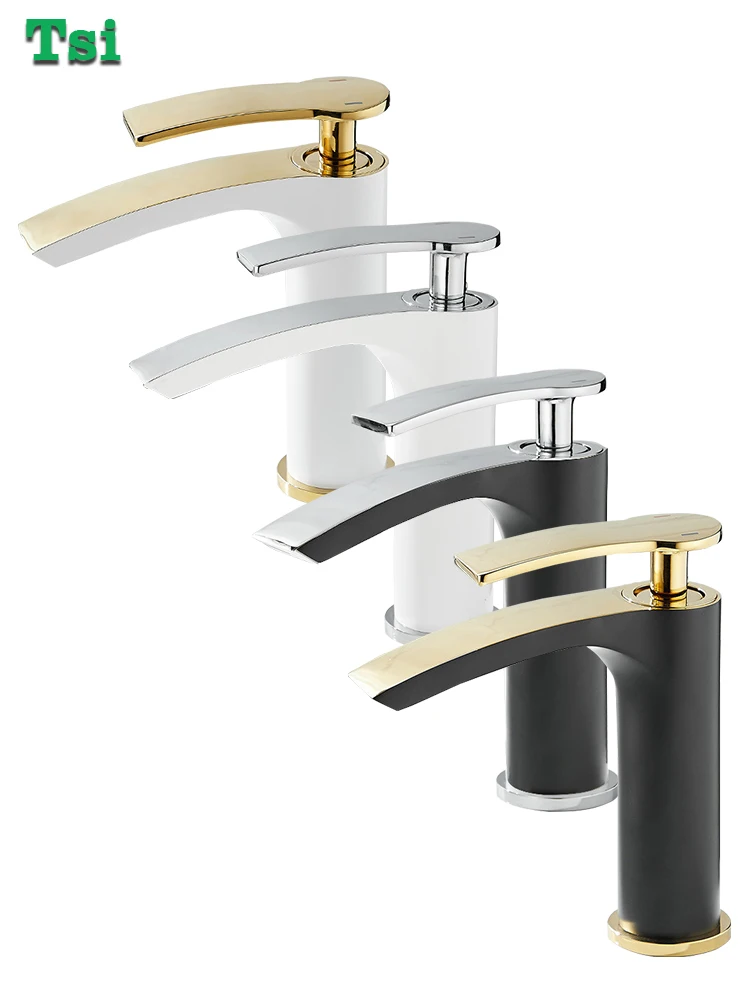 

Gold Basin Faucet Black Bathroom Hot and Cold Water Mixer Deck Mounted White Washbasin Sink Tap Chrome One Hole Single Handle