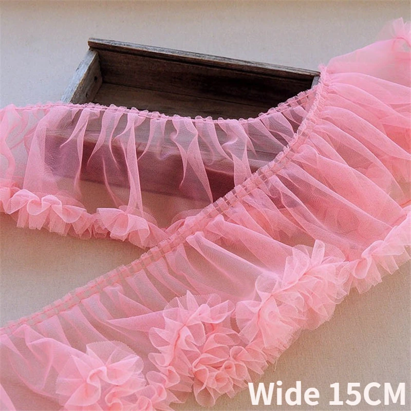 15CM Wide Wrinkled Pleated Mesh 3d Lace Fabric Fringed Ribbon Wedding Dress Princess Skirts Hemlines Ruffle Trim Sewing Decor