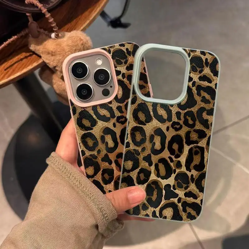 Stylish Brown Leopard Print Soft Silicone Phone Case with Lichee Pattern