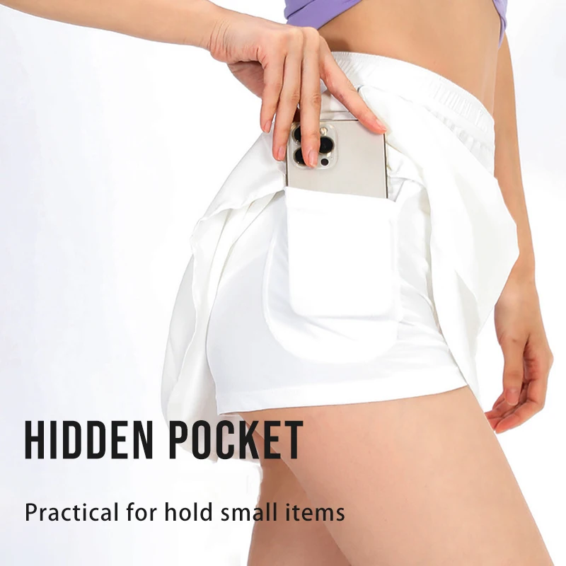 6-Pocket Women Tennis Sports Skort Quick Dry Running Skirt with Mesh Pouch & Built-in Shorts for Yoga Exercise Training Workout